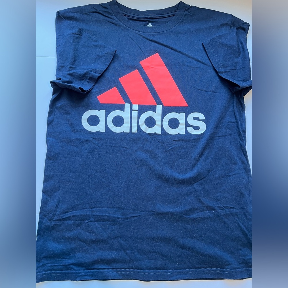 Adidas Boys Navy Blue Tee with White Logo